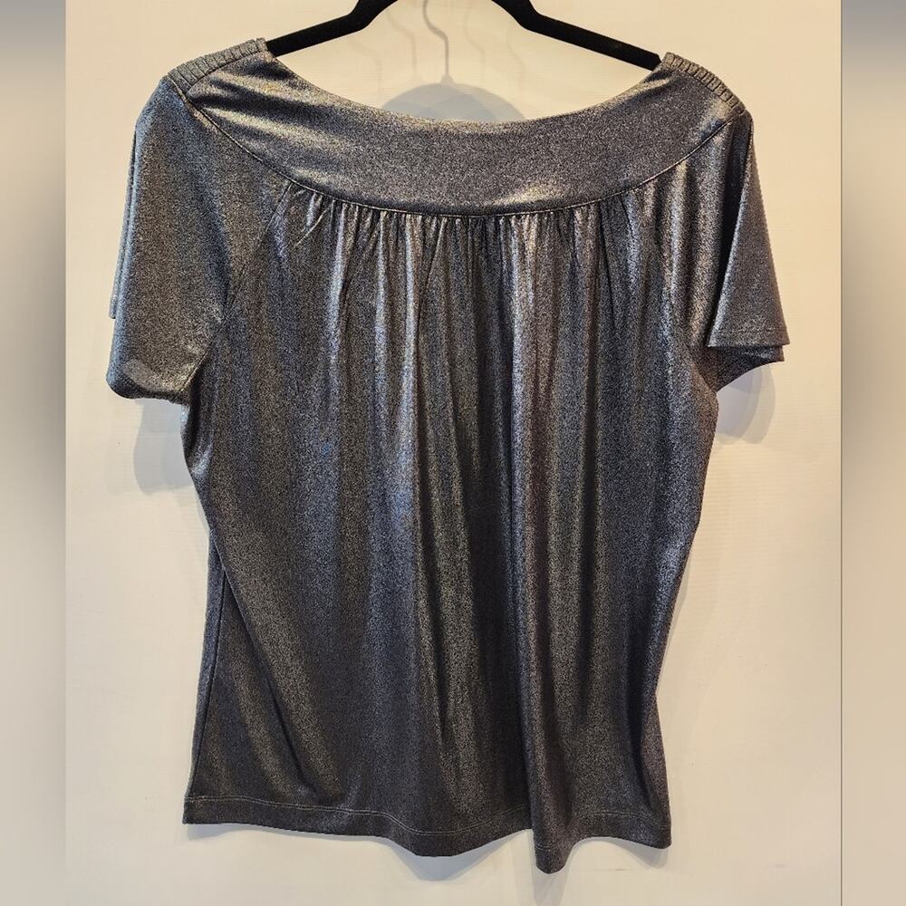 Dana Buchman Gray Black Top Holiday‎ Christmas Party Oversized Shirt Size M - Picture 5 of 8